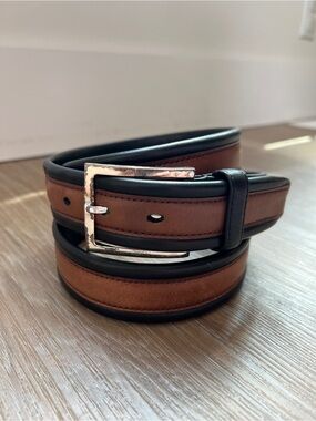 Brighton Brown & Black Leather Belt Silver Buckle Size 44 Men’s Women’s